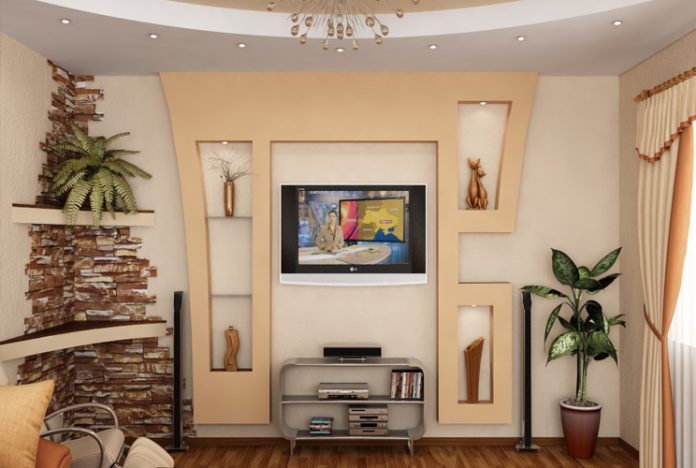 Стена для телевизора дизайн в гостиную в современном стиле