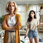 Sulevskyi1 A confident mother-in-law stands with a commanding posture, gesturing as she speaks. She ha