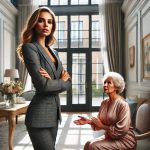 Sulevskyi1 A confident young woman stands with a firm stance, looking at an older woman, Vera Nikolaev