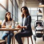 Sulevskyi1 Two women sit across from each other at a small table. One woman, a young mother, looks shocked an