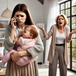 Sulevskyi1 living room filled with natural light. In the center, a young mother, Marina, holds her small daughter, Svetlana, in her arms with